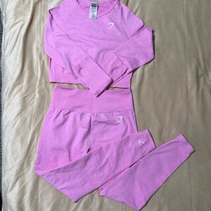 NWOT Gymshark Vital Pink Set Cropped top long sleeve and high waisted Leggings